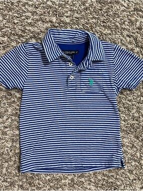 U.S. Polo Assn. Blue and White Striped Polo with Green Logo
